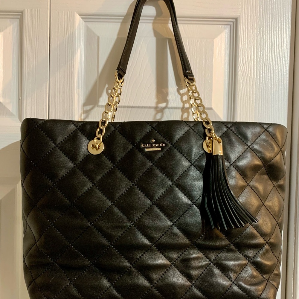 Kate Spade Black Quilted Tote with Gold Accents-Like New